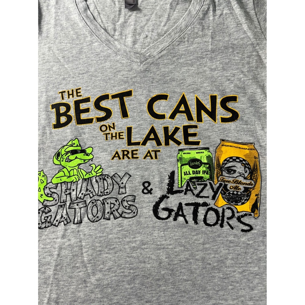Next Level Shady Gators Best Cans on the Lake Graphic V-Neck T-Shirt Gray Large